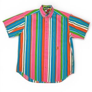 Vintage Tommy Hilfiger retro 90s Vibrant pink Striped Button-Down Shirt small